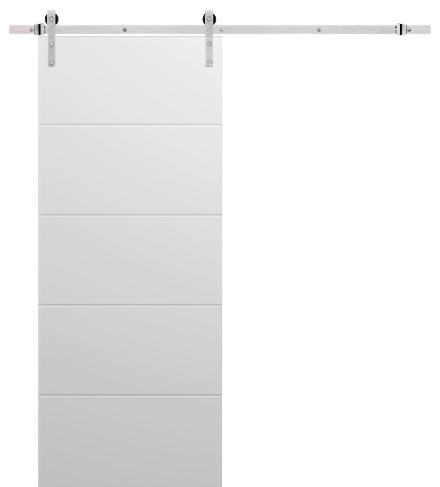Barn Door 18 x 96, Planum 0770 Painted White, Silver 6.6' Rail