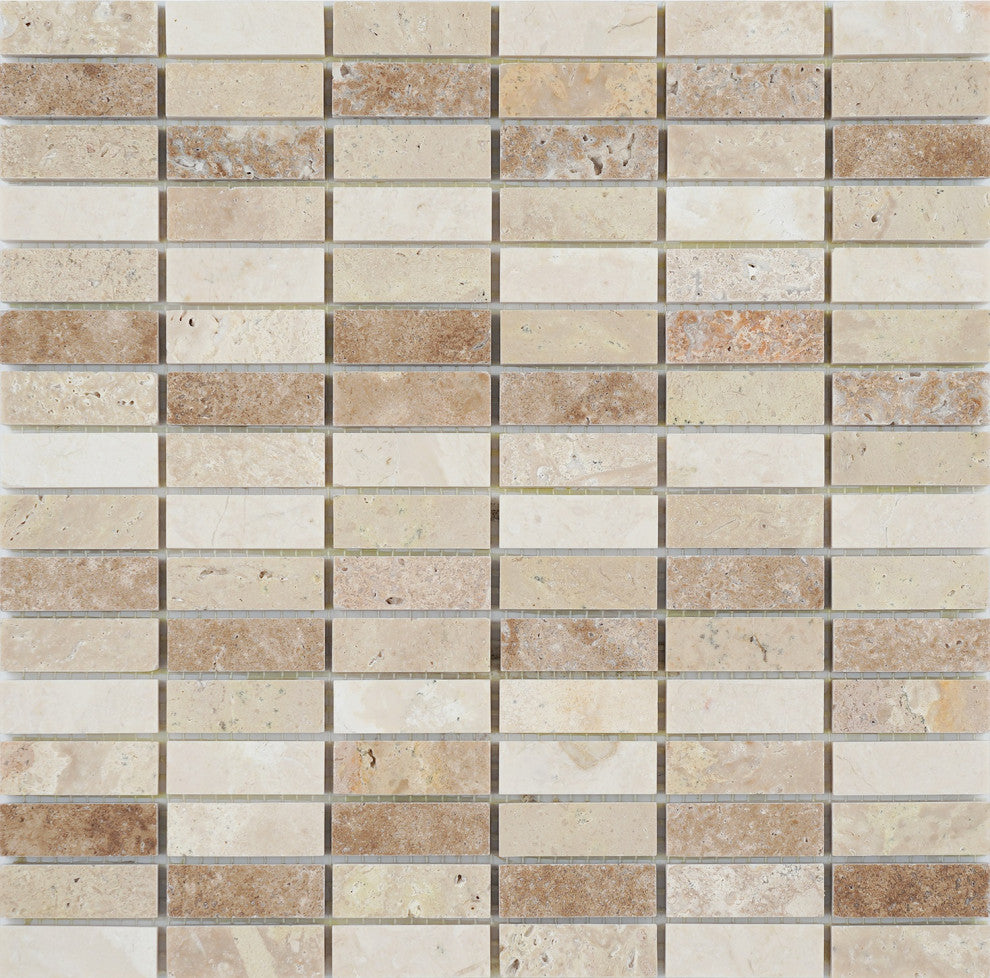 12"x12" Marble Mosaic Tile, Nevada Collection, Loaf, Brick Polished, Set of 5