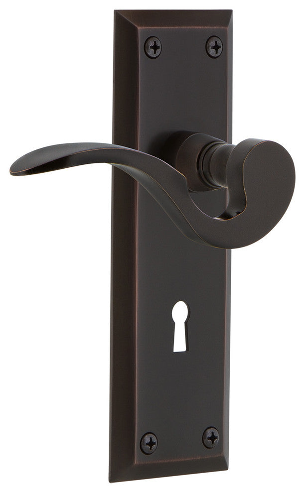 New York Plate With Keyhole Manor Lever, Timeless Bronze, Passage, Non-Handed