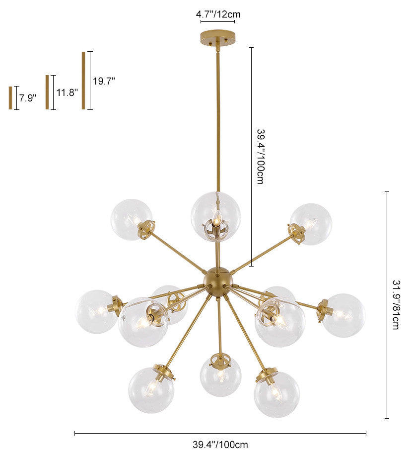 12-Light Modern Bubble Sputnik Chandelier, Brass