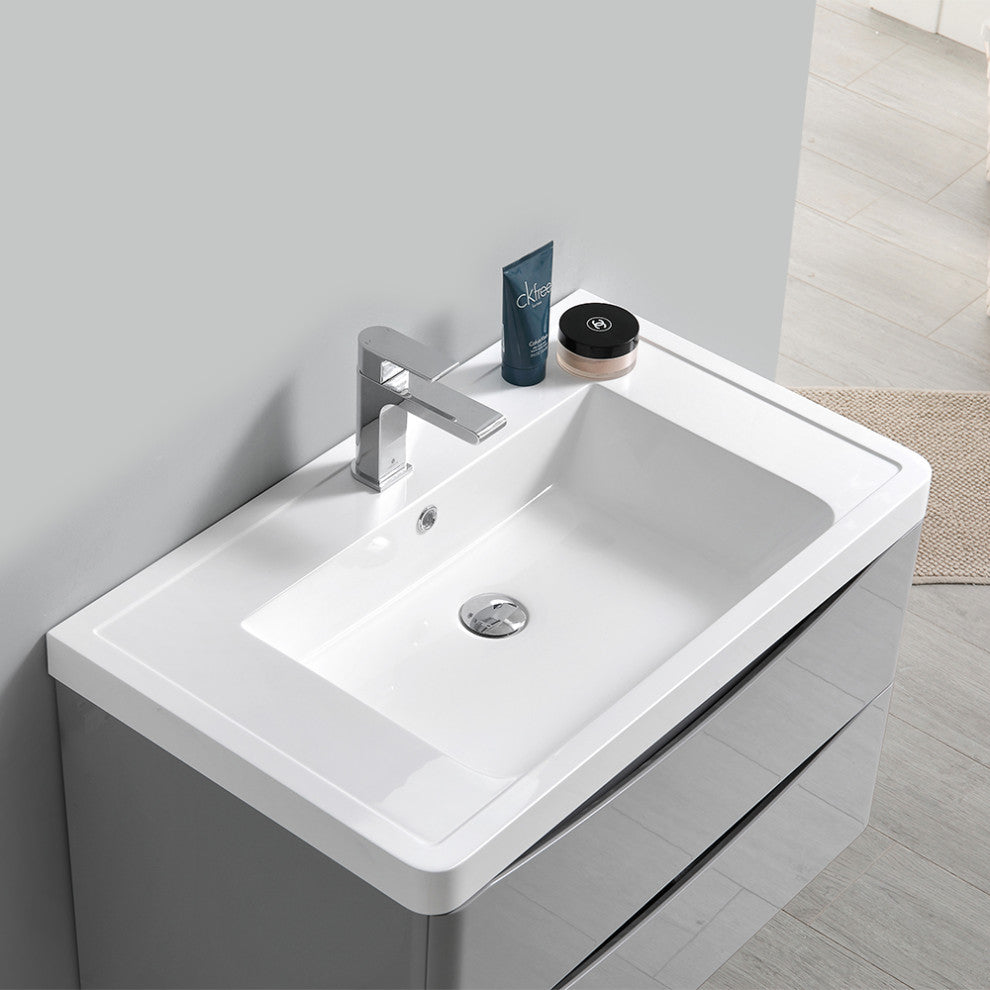 Fresca Tuscany 32" Gloss Gray Wall Hung Cabinet With Integrated Sink