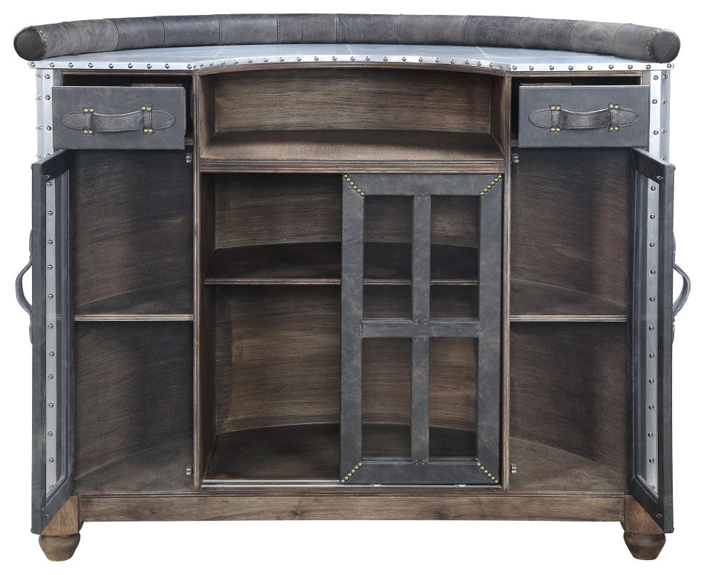 ACME Rahma Bar Table in Antique Ebony Top Grain Leather