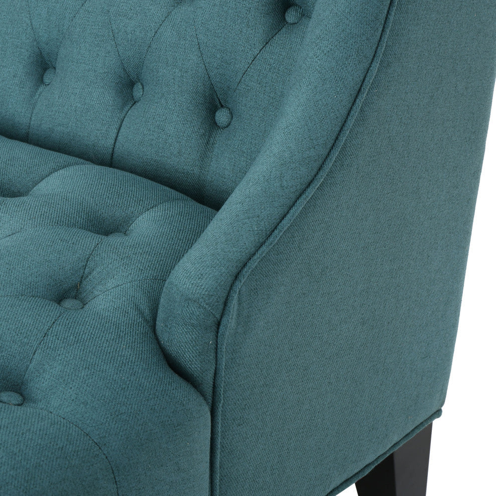 GDF Studio Leona Traditional High Back Tufted Winged Fabric Loveseat, Dark Teal