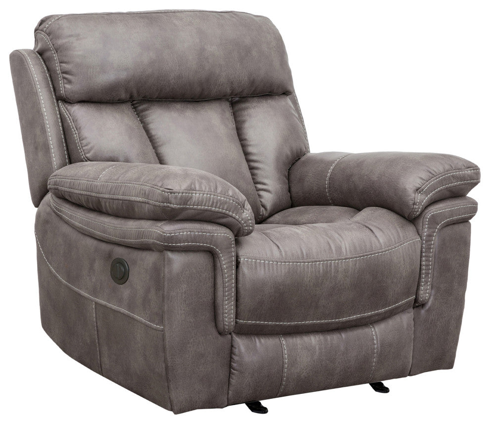 Estelle Power Reclining 2 Piece Sofa and Recliner Set, Gunmetal Fabric