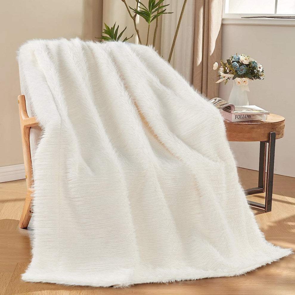 Textured Faux Fur Throw Blanket, Pinstripe