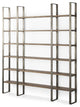 90" Brown Distressed Metal and Solid Wood Six Tier Bookcase
