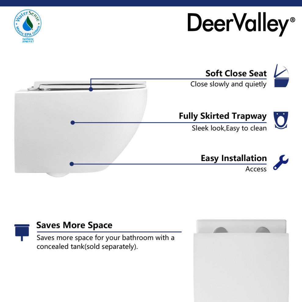 Elongated Wall Mounted Toilet With Concealed In-Wall Toilet Tank