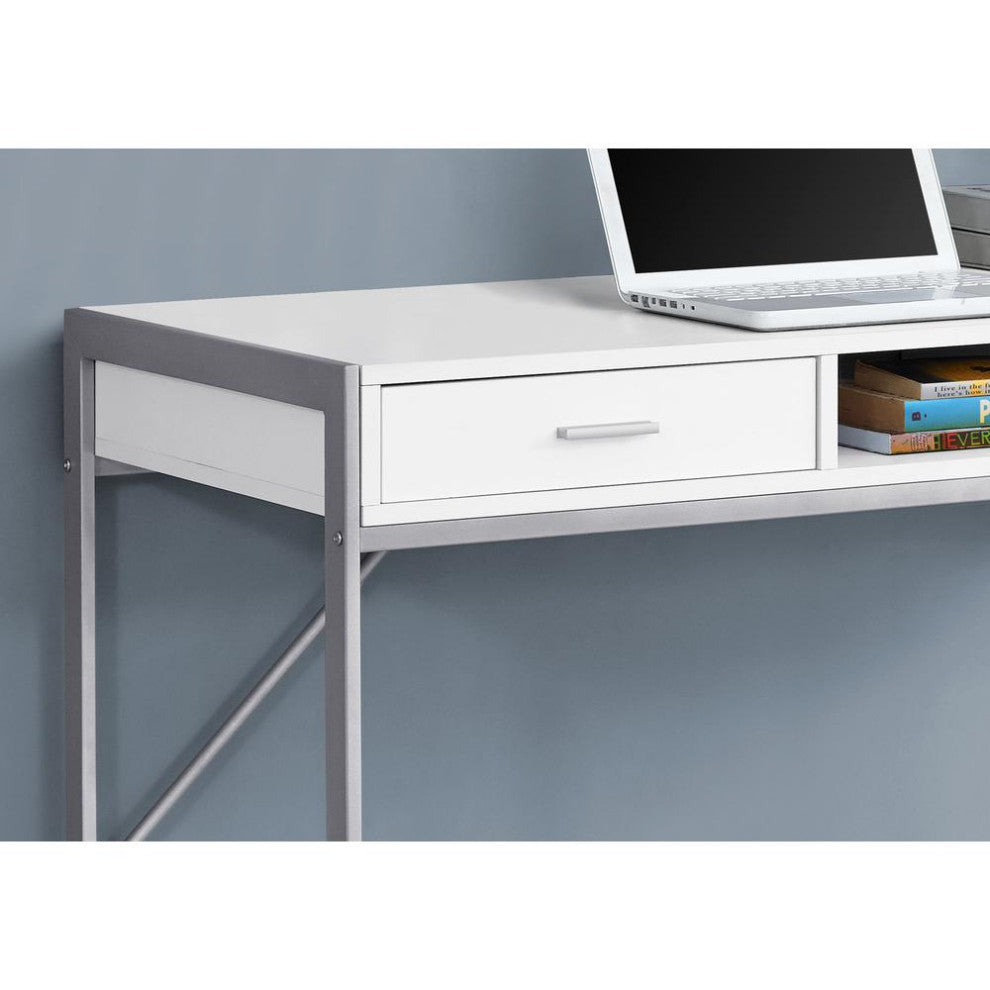 Computer Desk - 48"L / Modern White / Silver Metal