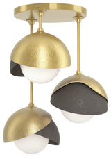 Brooklyn 3-Light Double Shade Semi-Flush, Modern Brass, Dark Smoke, Opal Glass