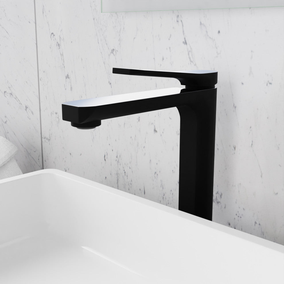 1-Handle Bathroom Vessel Sink Faucet, Matte Black and Chrome