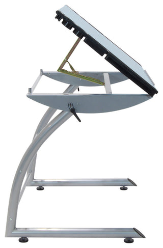 Triflex Drawing Drafting Standing Table, Silver/Blue Glass