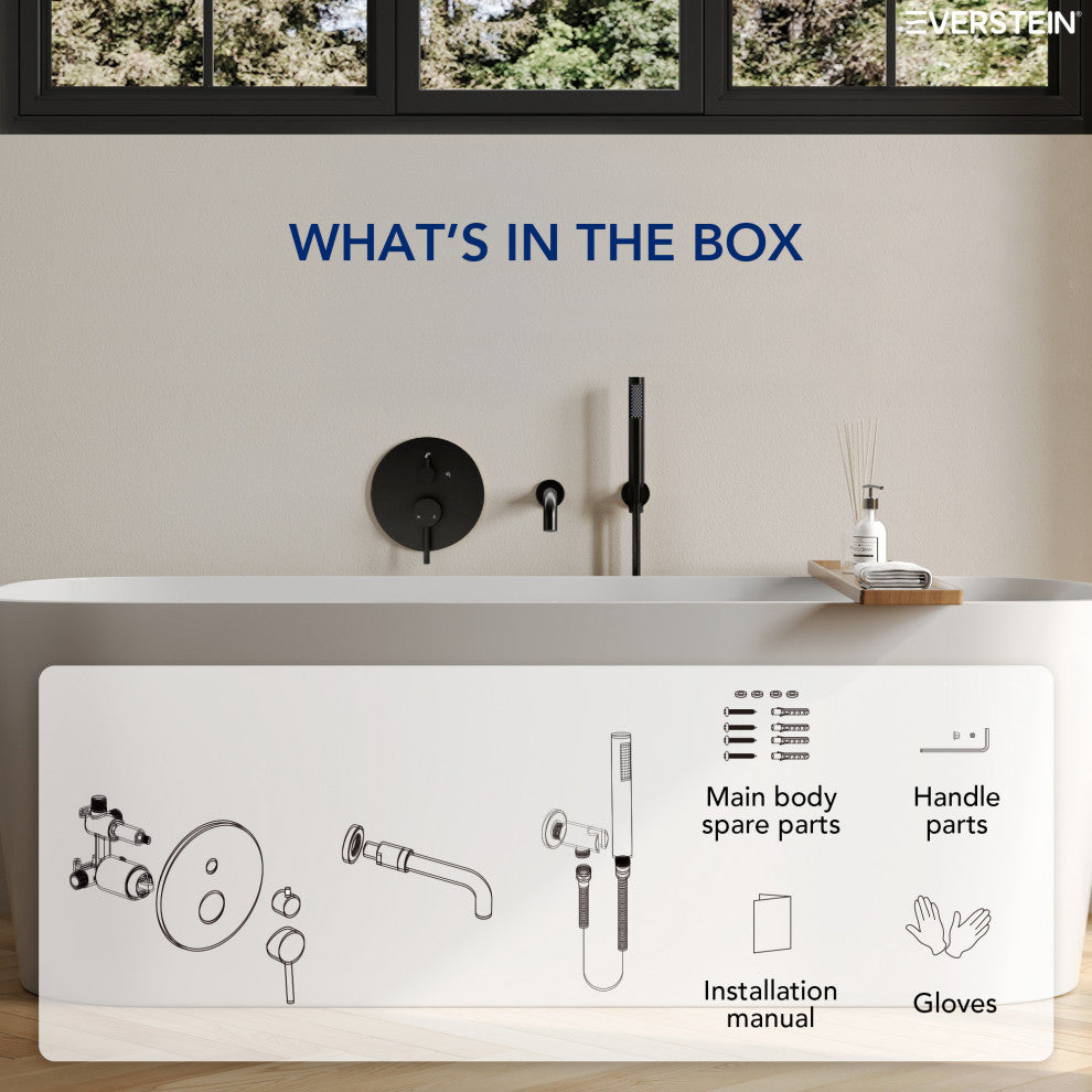 Wall-Mount Tub and Handheld Shower Faucet Set, Matte Black