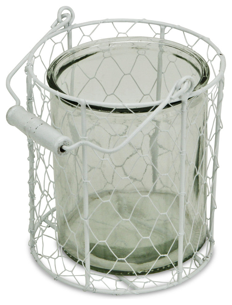 Glidden Wire Basket With Glass Jar, White, Extra Large