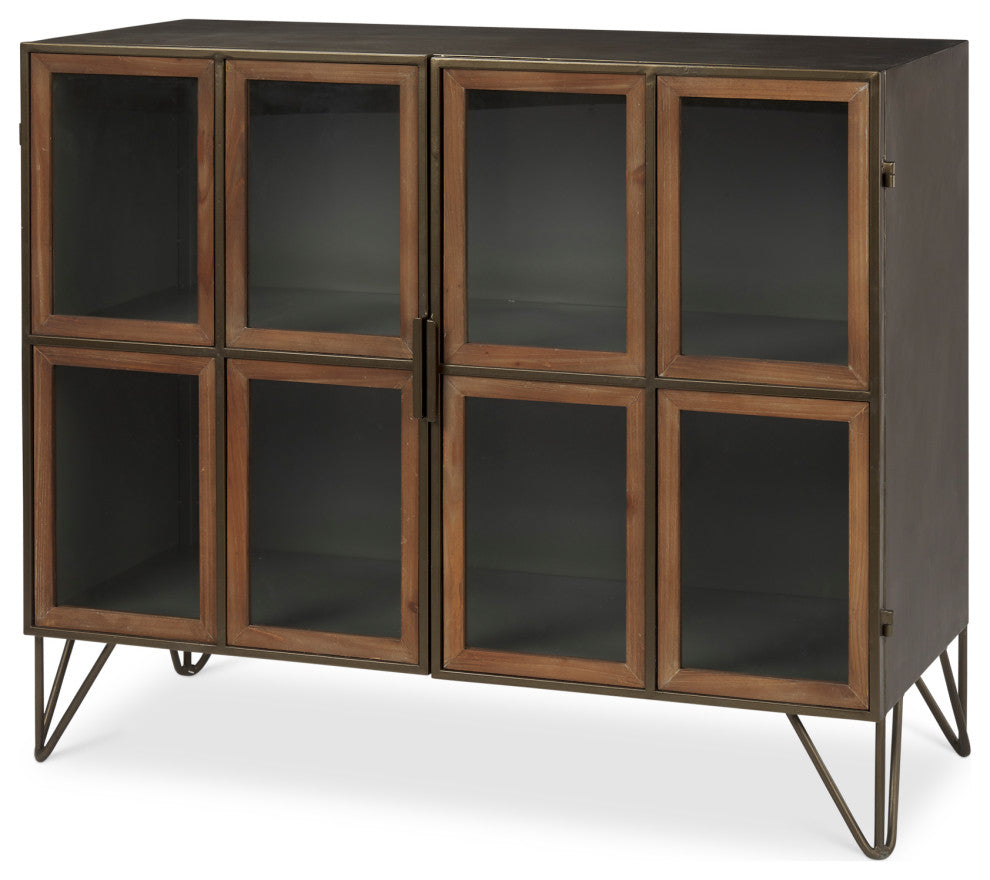 Pandora Dark Brass Metal WithRed Wood 2 Door Accent Cabinet