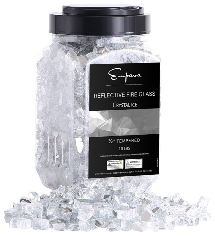 Empava 10 lbs. 1/2" Reflective Tempered Fire Glass for Gas Fire, Crystal Ice