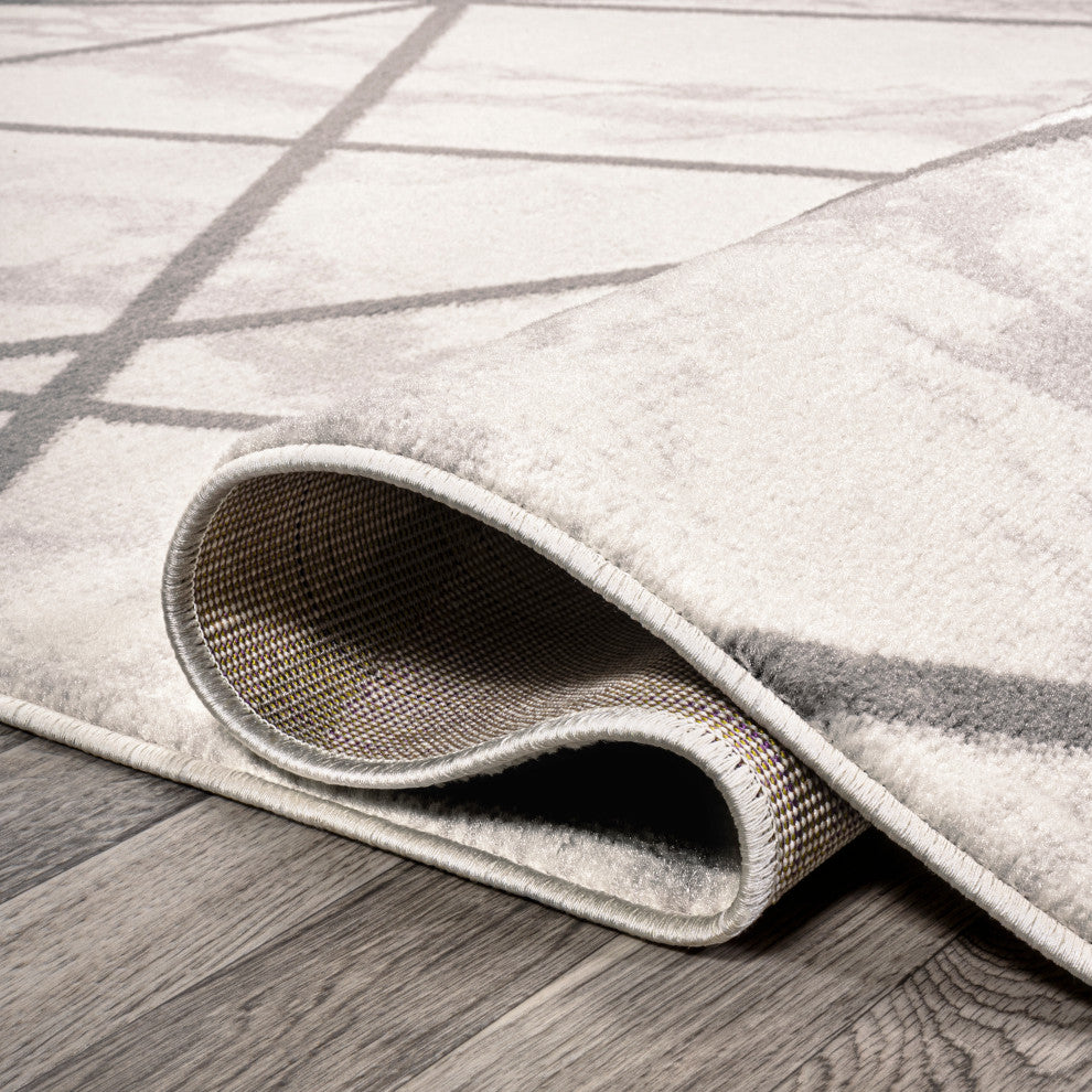 Patras Modern Geometric Marbled Ivory/Gray 2'x8' Runner Rug