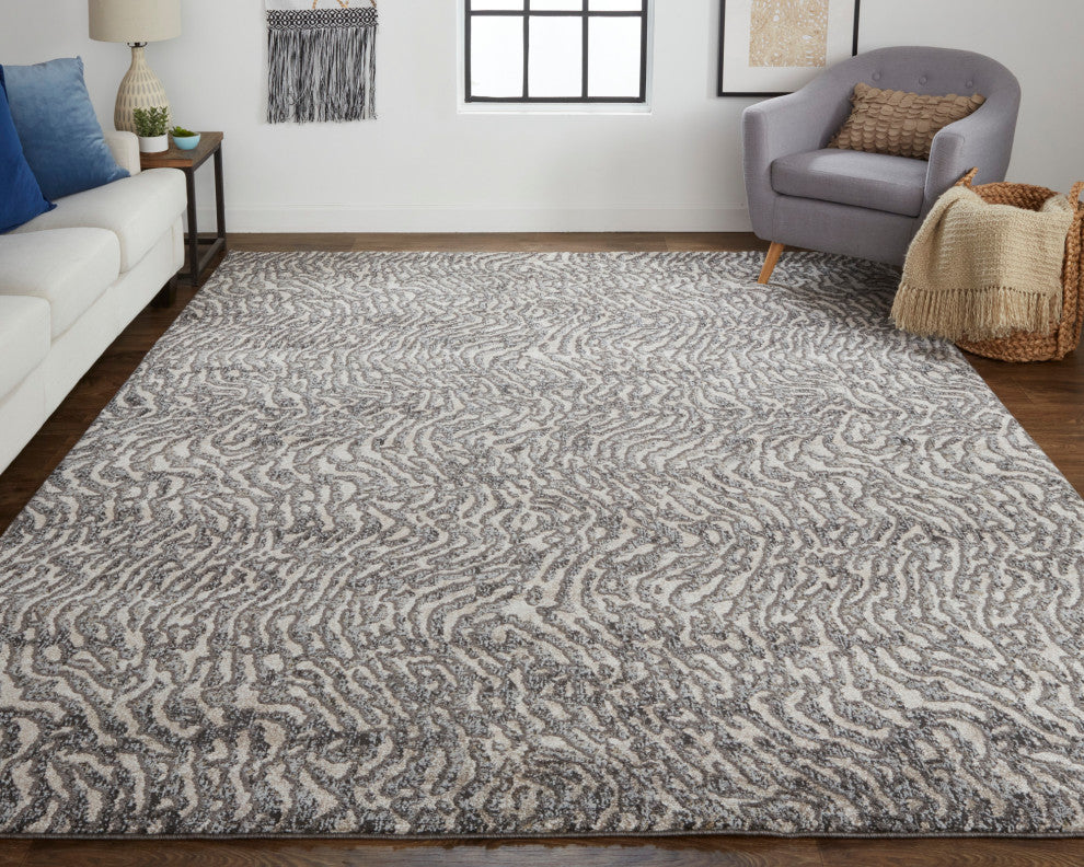 Weave & Wander Kayden Beige/Charcoal Gray Rug, 6'-7" X 9'-6"