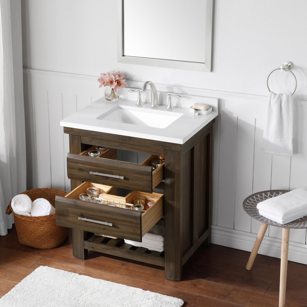 Ove Decors Preston 30" Single Sink Bathroom Vanity, Rustic Almond Latte