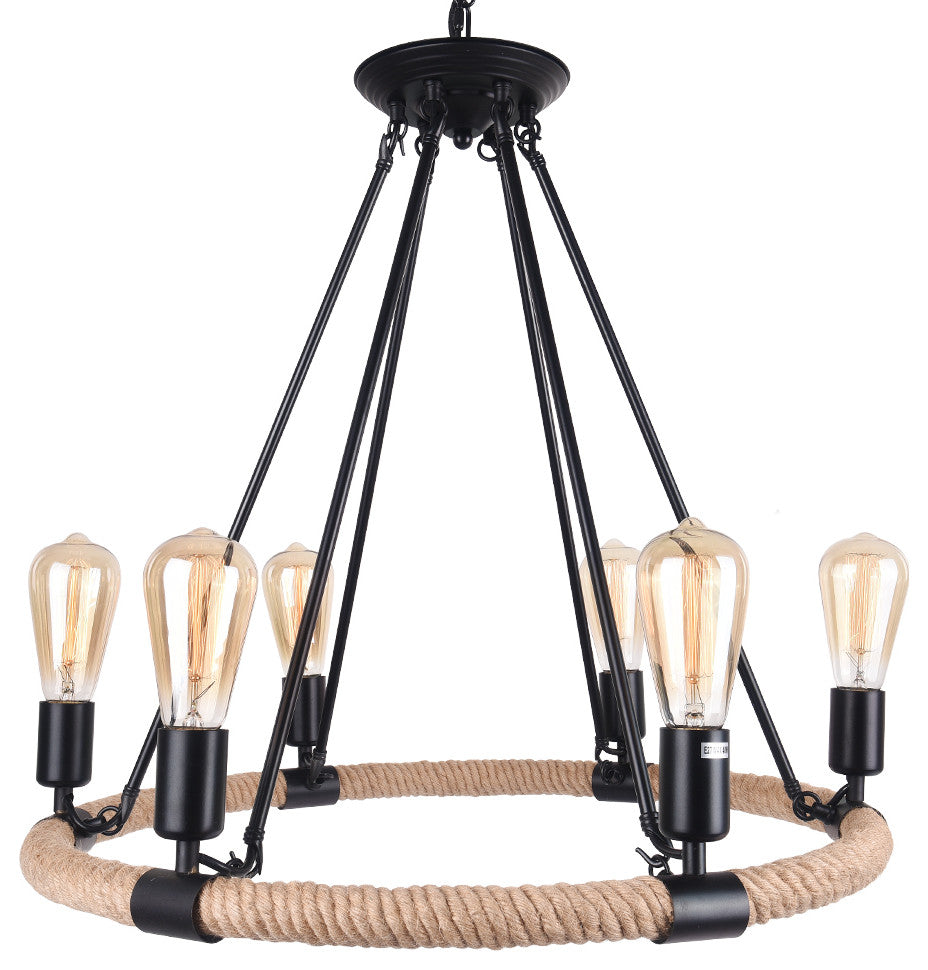 Modern Farmhouse Wagon Wheel Light Fixture, 6 Light