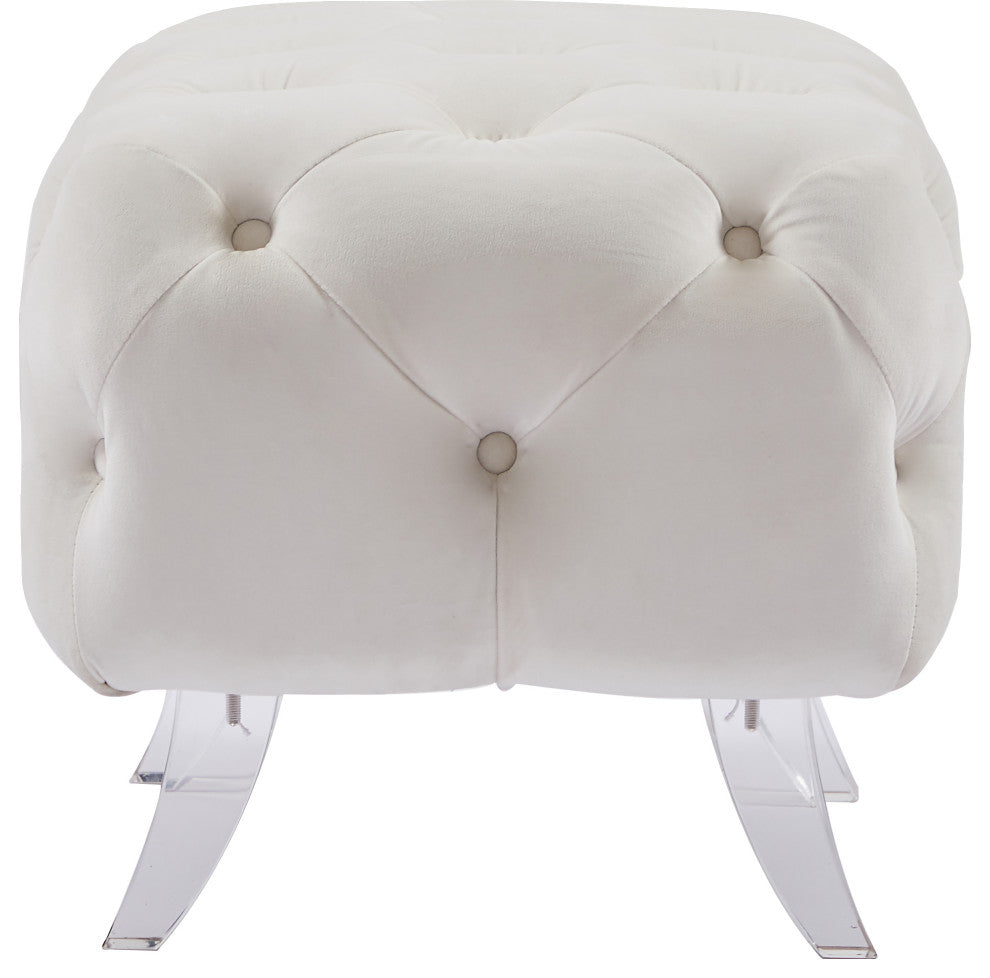 Crescent Velvet Upholstered Ottoman, Cream