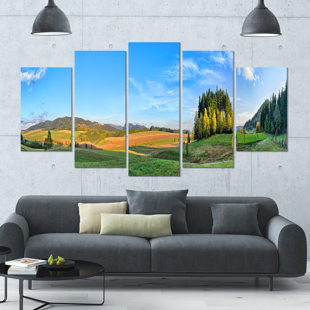 Long Panorama with Little Forest, Landscape Canvas Art Print, 60"x32", 5 Panels