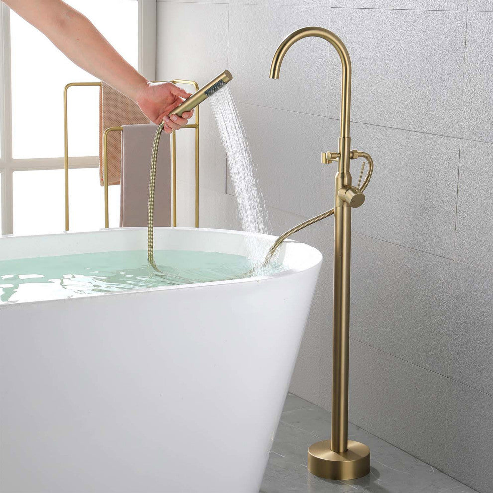 Givingtree Single Handle Floor Mounted Clawfoot Tub Faucet,Matte Black, Gold