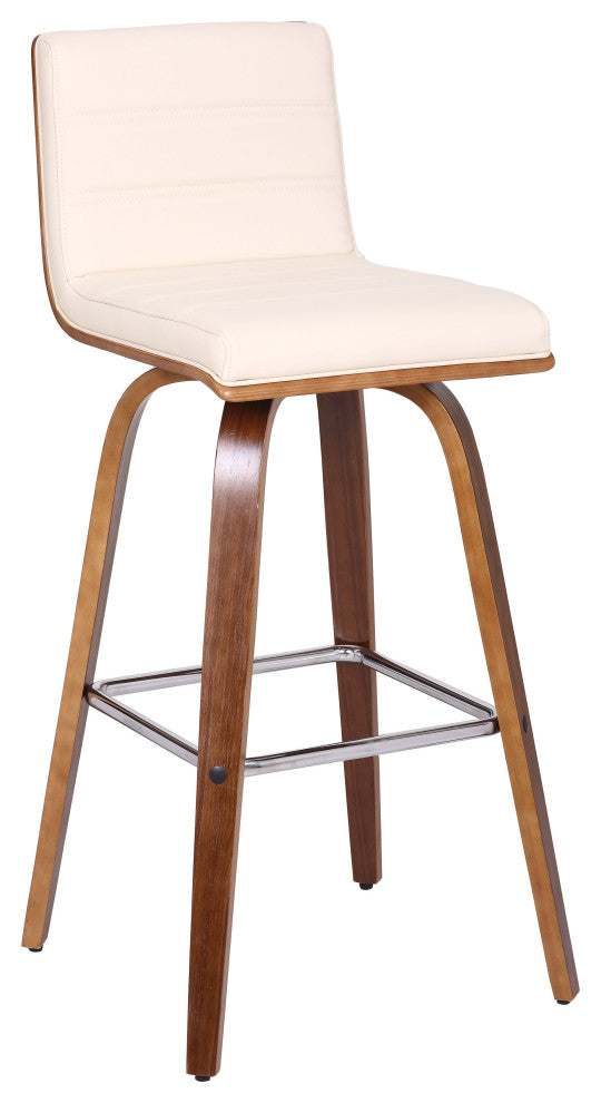 30" Cream Faux Leather Wooden Swivel Bar Stool