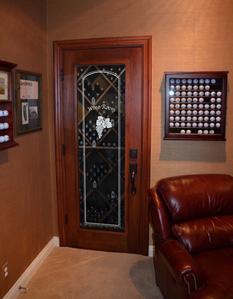 Wine Door - Grape Cluster Arched Border with Text - Alder Clear - 30" x 96"...