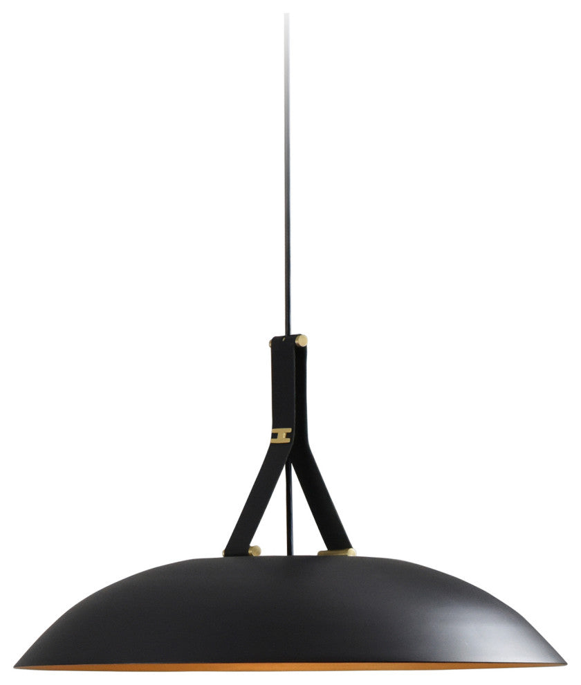 Volo LED Pendant, Noir, Brushed Brass/ Black Leather/Dark Stained Walnut, 3000K