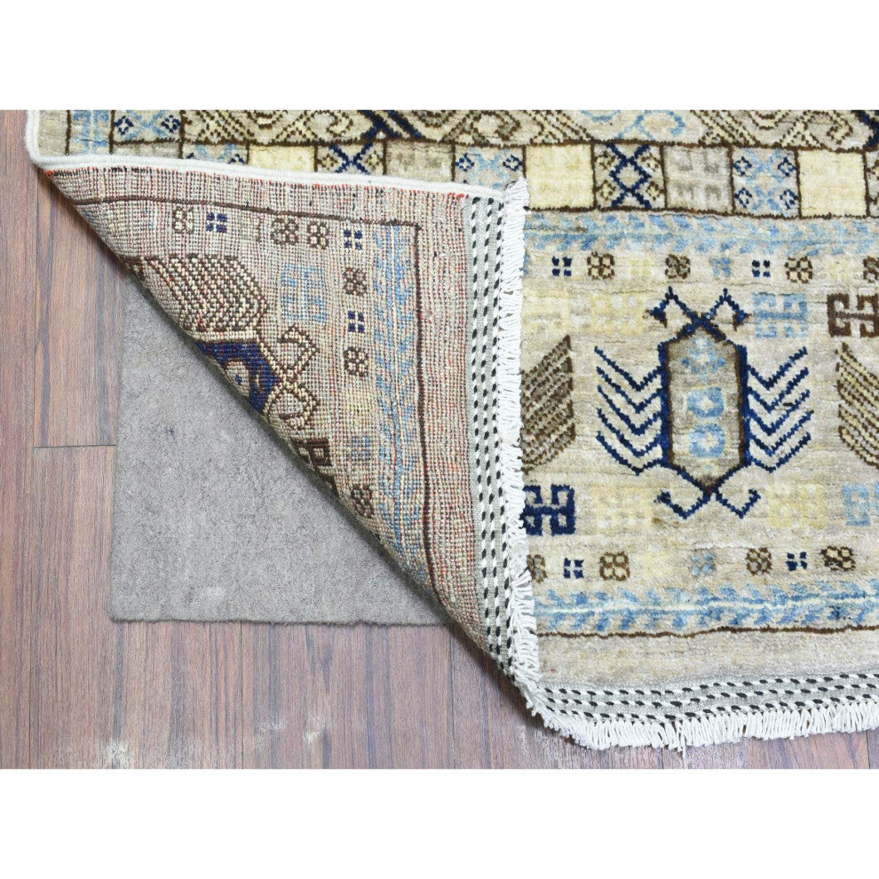 Beige, Hand Knotted Afghan Ersari Soft Wool Oriental Rug, 8'0"x9'9"