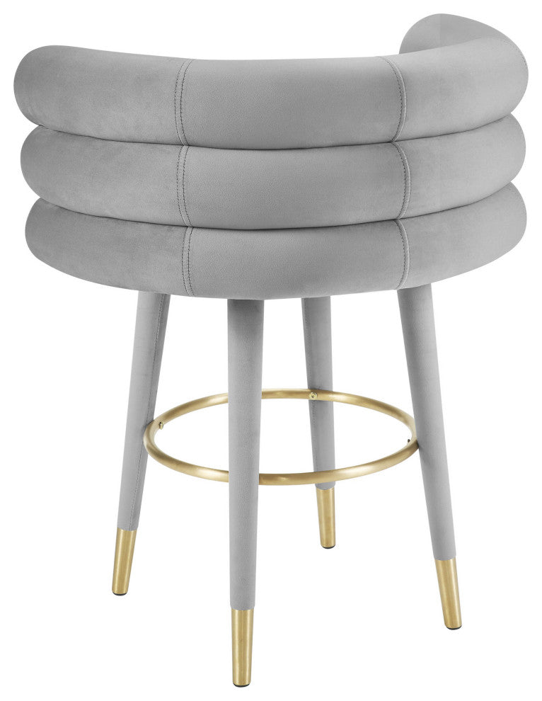 Betty Velvet Barstool, Grey, Counter Height