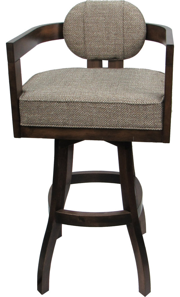 Swivel Wood Bar Stool Kadir Plus on S-Base, Plumley Cocoa - Dark Walnut, 30"