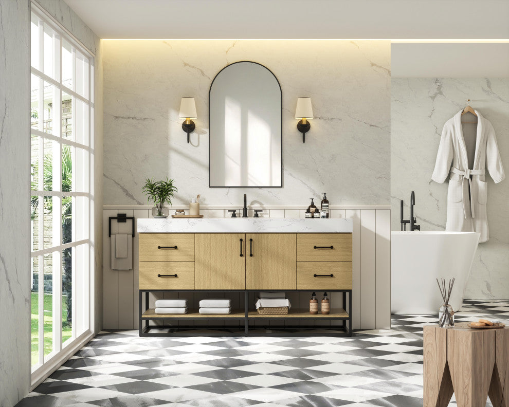 Home Living 60" Single Bathroom Vanity, Honey Brown