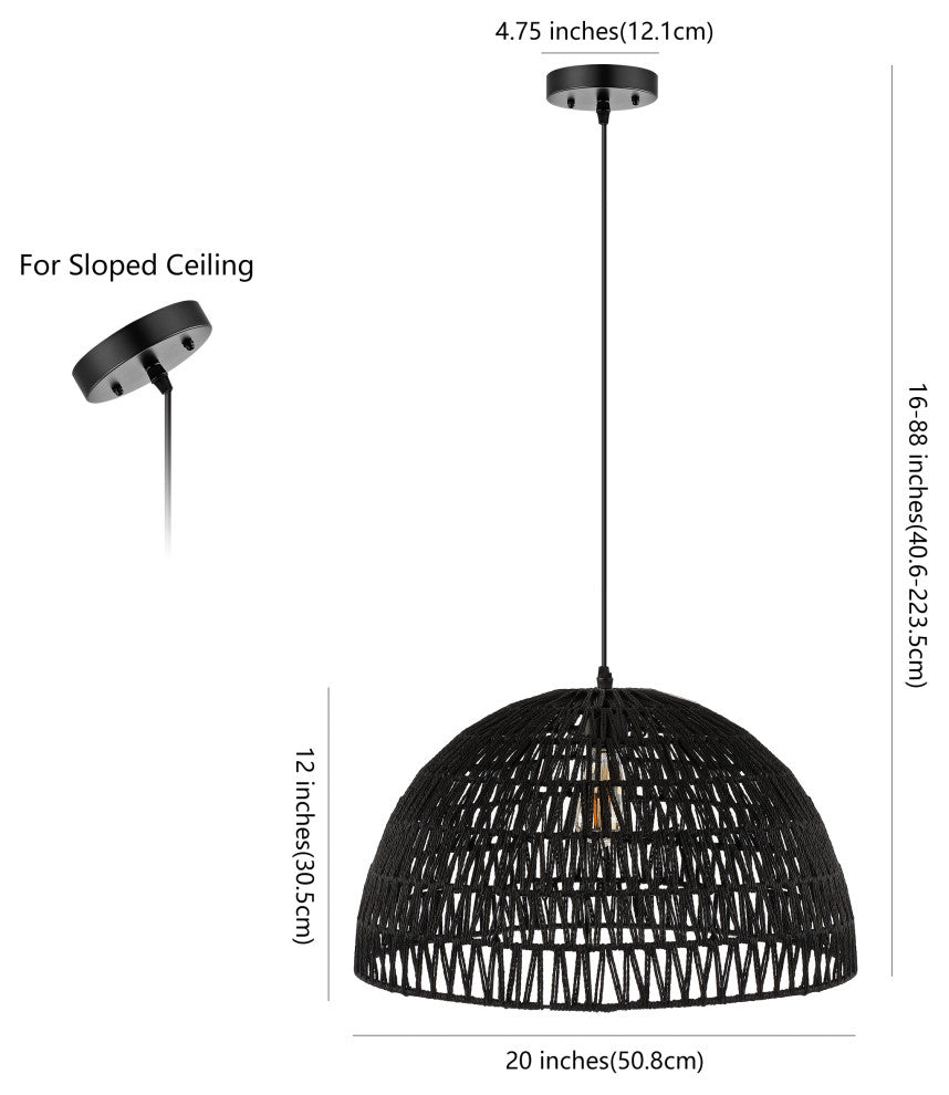 Campana 1-Light Bohemian Modern Woven Rattan/Iron LED Pendant, Black