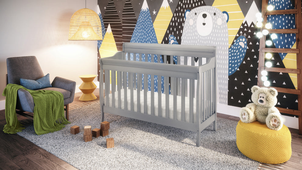 Baby Mile Eve 4-in-1 Convertible Crib With Guardrail, Gray