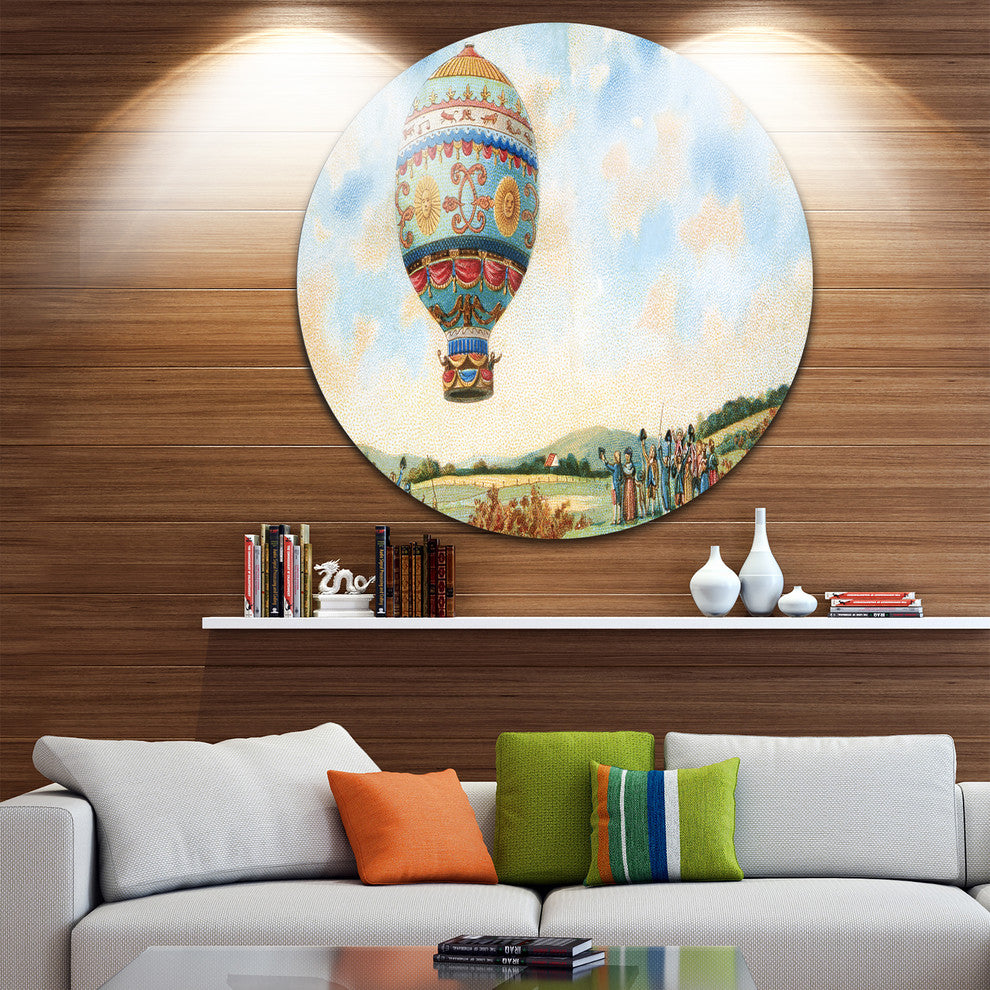 Hot Air Balloon Illustration, Digital Art Round Wall Art, 36"