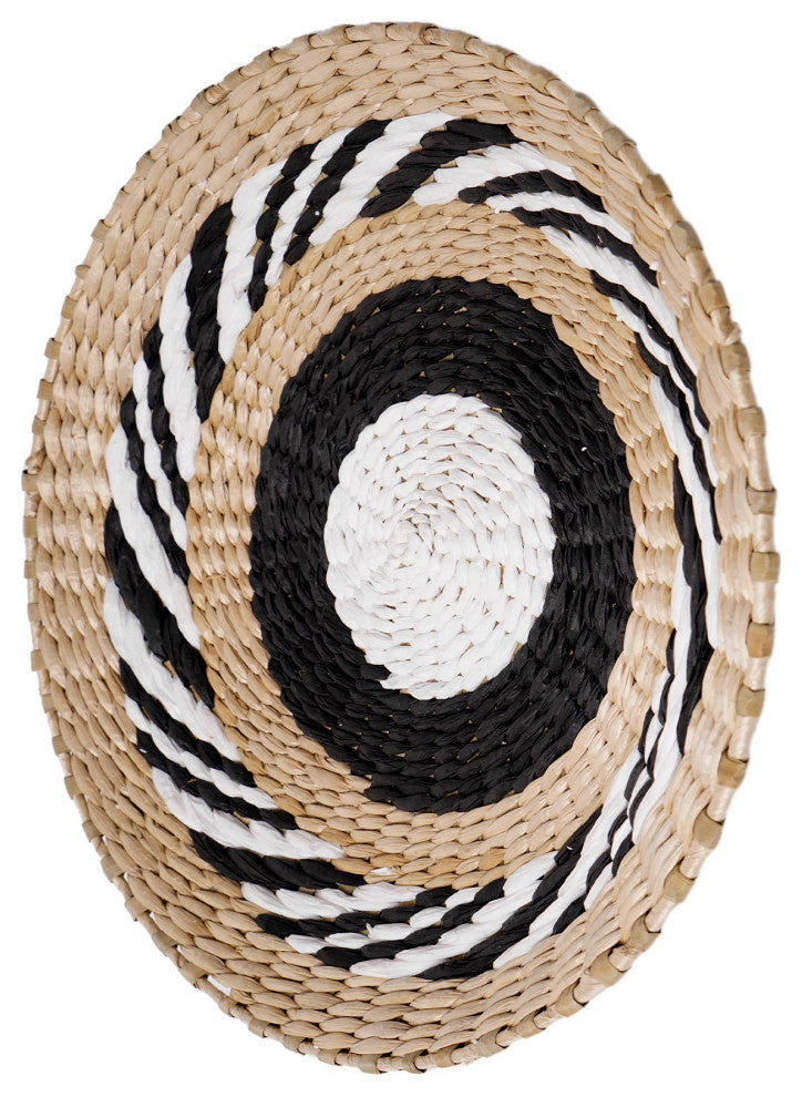 American Art Decor Woven Seaweed Hanging Wall Basket- Black, Natural, White