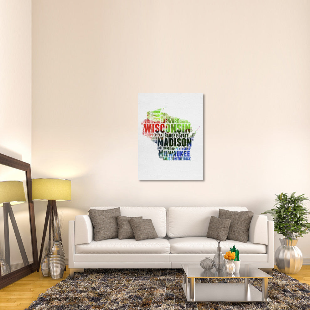 "Wisconsin Watercolor Word Cloud" Fine Art Print