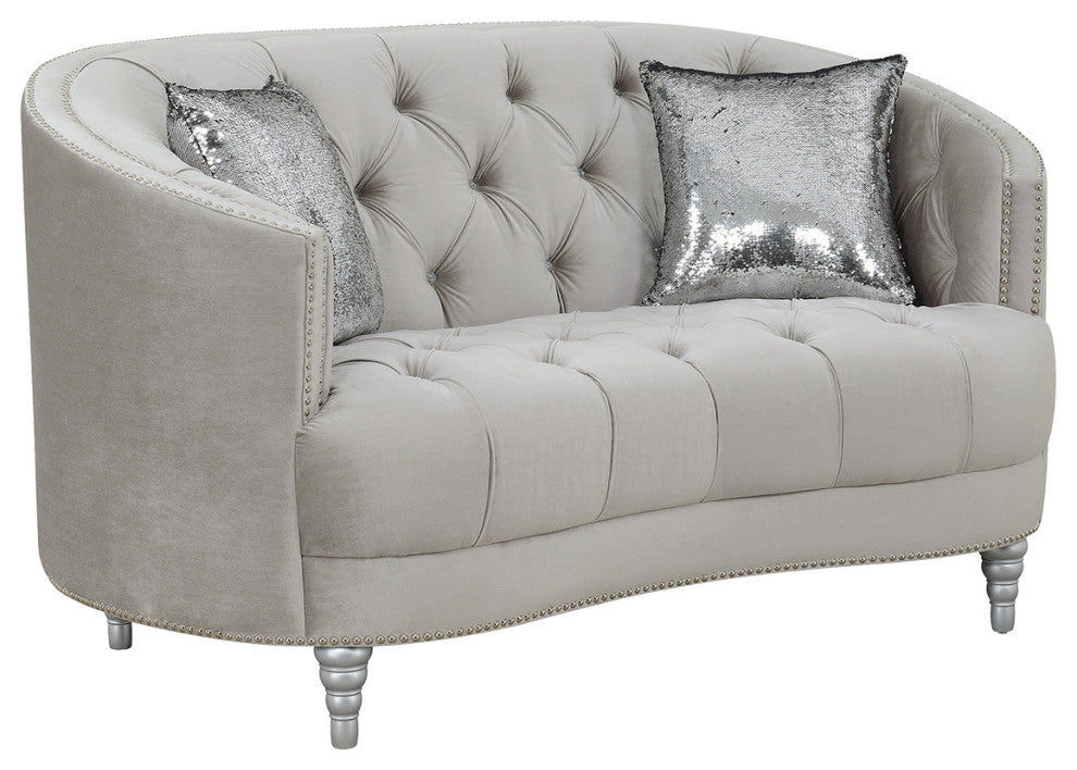 Sloped Arm Tufted Loveseat, Gray