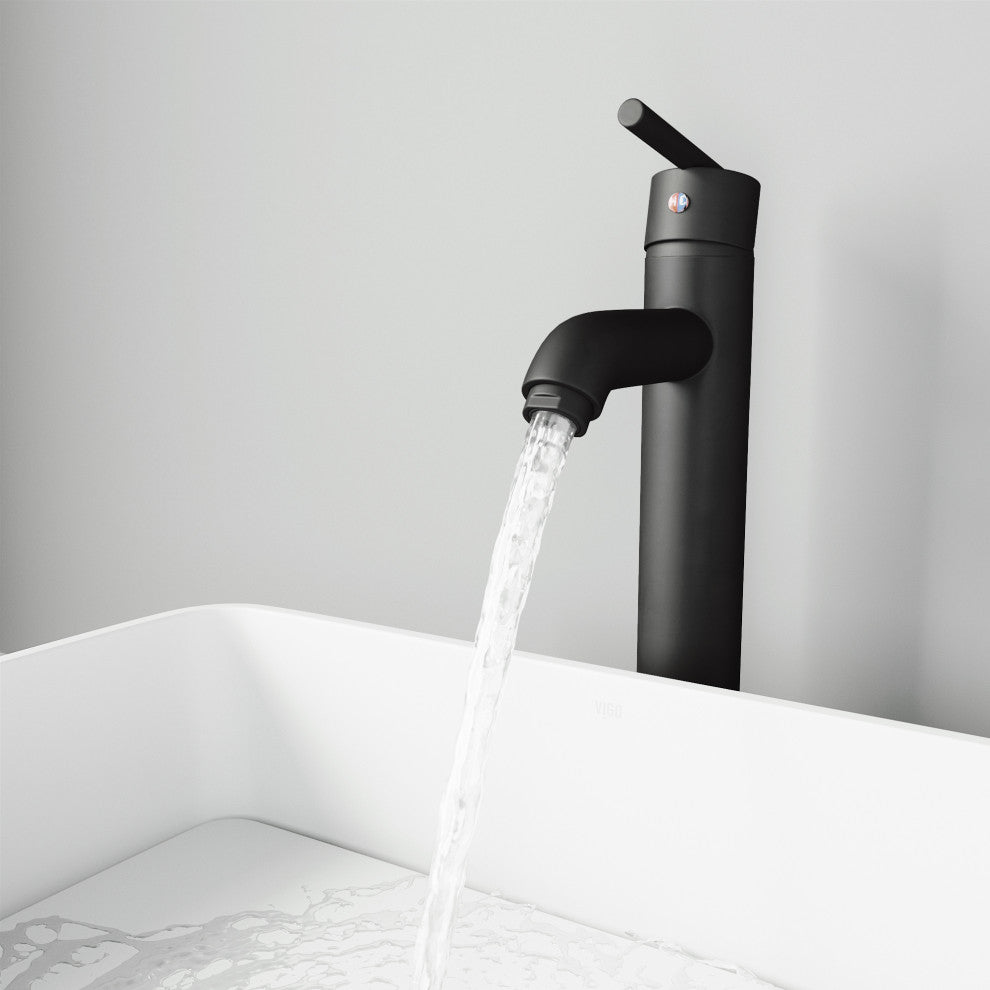 VIGO Seville 13" H Single Handle Single Hole Bathroom Vessel Faucet, Matte Black