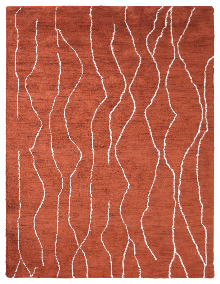 HAND KNOTTED LOOM SILK AREA RUGS-8'x11',Rectangle,Light Red White,Contemporary