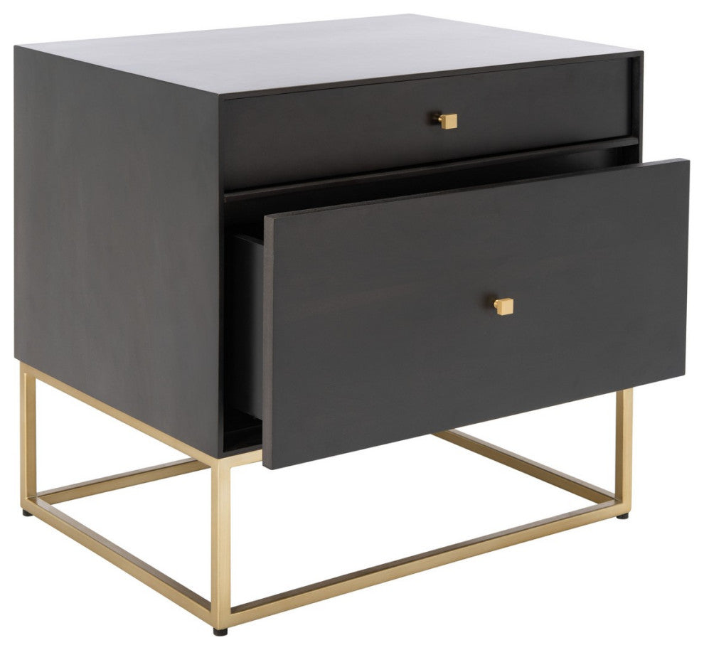 Safavieh Couture Adelyn 2 Drawer Nightstand, Charcoal/Gold