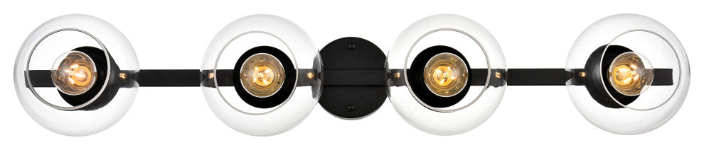 4 Light Black And Clear Bath Sconce