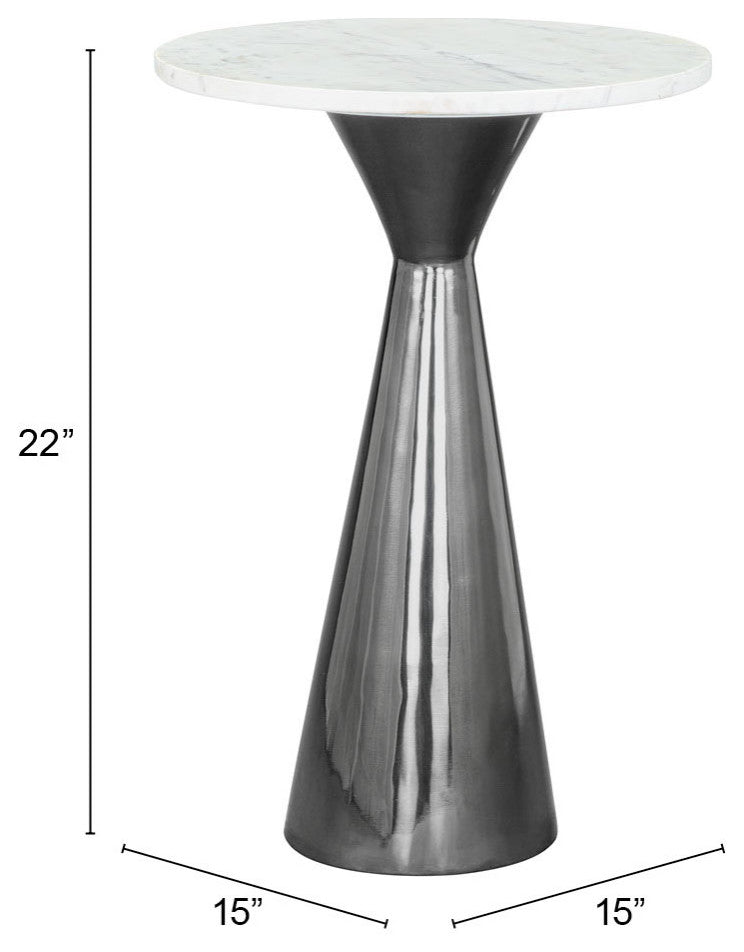 Sofa Side Table, Round, Artificial Marble, Iron Metal, White, Black, Lounge