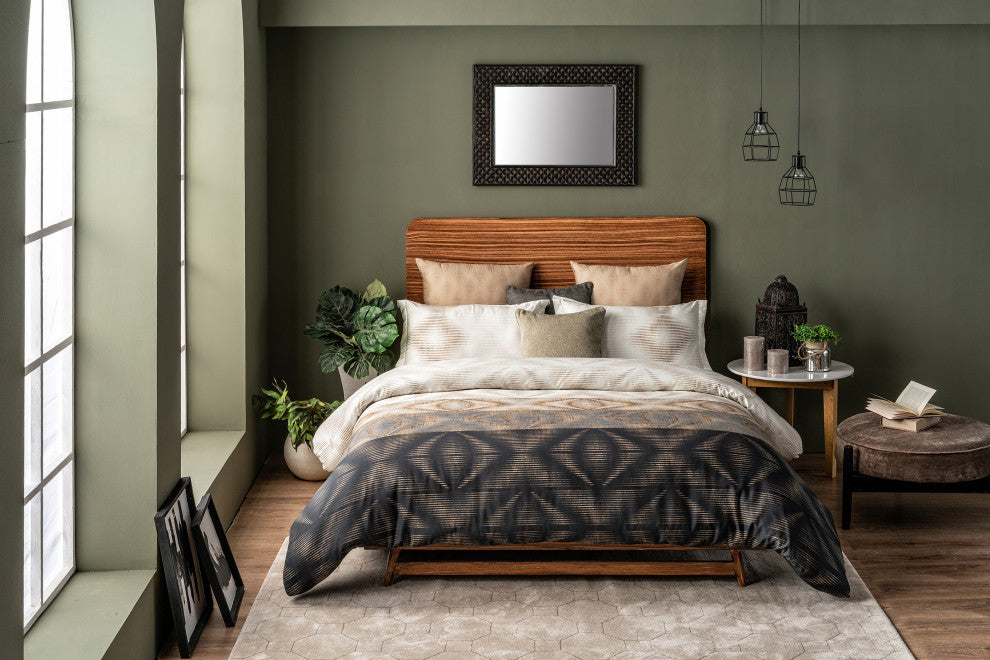Delara GOTS Organic Cotton Aztec Reversible Print Duvet Cover Set, Queen(88"x92"