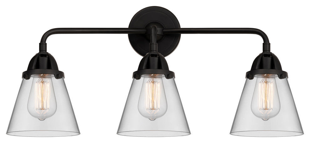 Small Cone Bath Vanity Light, Matte Black, Clear, Clear