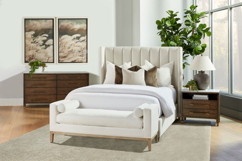 Chandler Bed, Cream Velvet, Natural Gray, Standard King