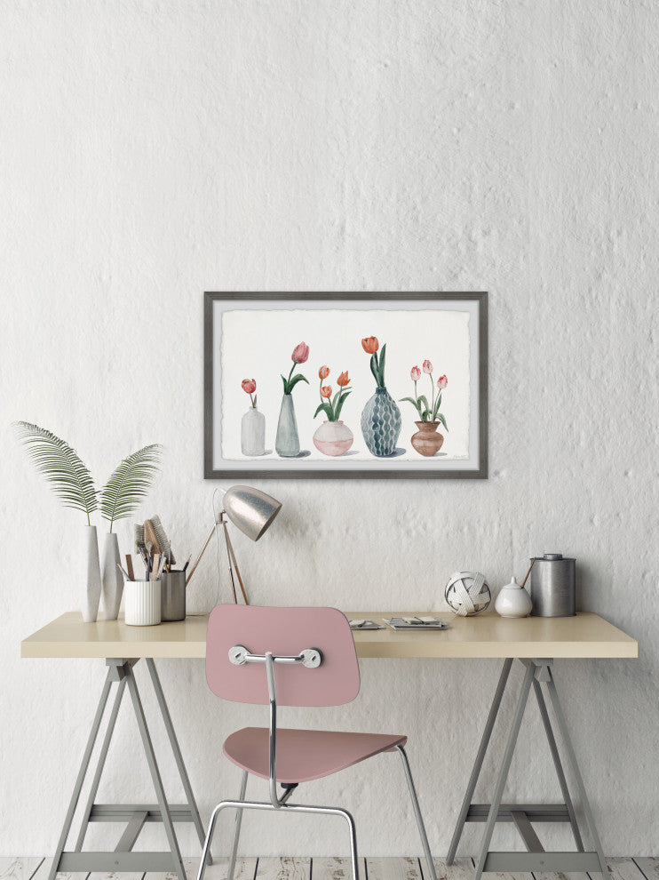 "Bottled Tulips" Framed Painting Print, 36x24