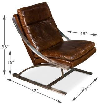 Modern Stainless Steel and Brown Leather Chair