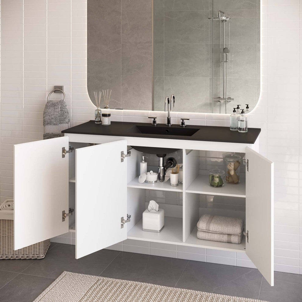 Bryn 48" Wall-Mount Bathroom Vanity, White Black